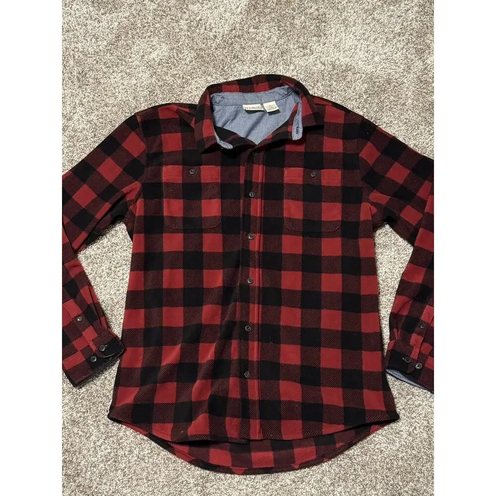 L.L. Bean Men's Long Sleeve Flannel Button Up Shirt Red Black Plaid Size M